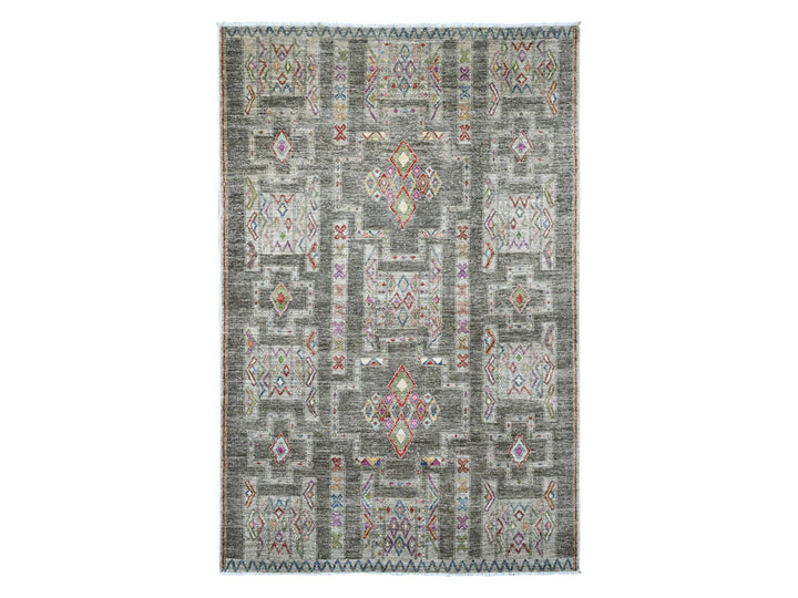 5'8" x 8'10" New Hand Knotted Grey Wool Rectangle Oriental Rug - MOA10220848
