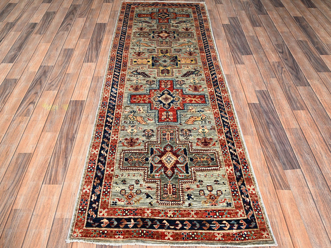 2'7" x 7'4" New Hand Knotted Grey Wool Runner Oriental Rug - MOA1022084