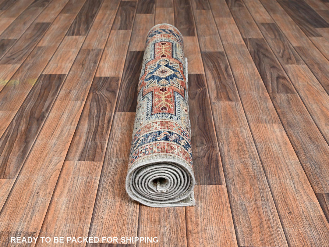 2'7" x 7'4" New Hand Knotted Grey Wool Runner Oriental Rug - MOA1022084