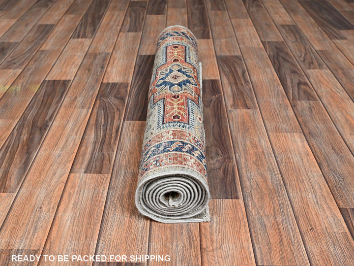 2'7" x 7'4" New Hand Knotted Grey Wool Runner Oriental Rug - MOA1022084