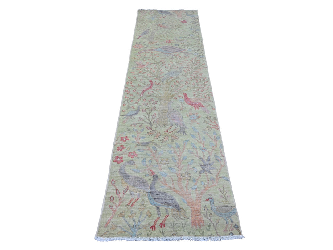 2'7" x 9'8" New Hand Knotted Green Wool Runner Oriental Rug - MOA10220853