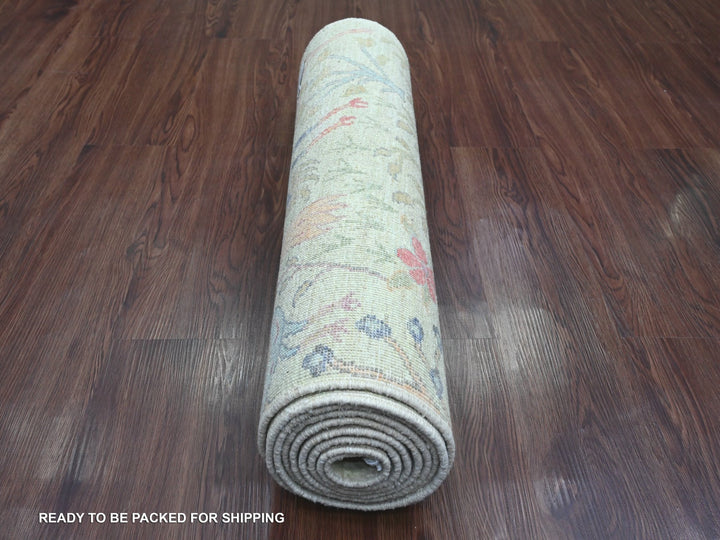 2'7" x 9'8" New Hand Knotted Green Wool Runner Oriental Rug - MOA10220853