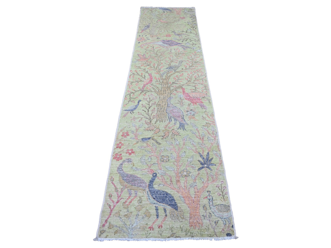 2'5" x 9'9" New Hand Knotted Green Wool Runner Oriental Rug - MOA10220856
