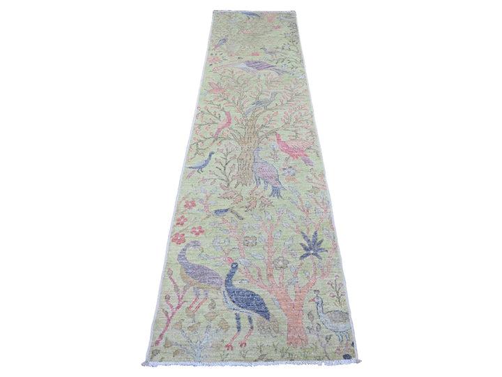 2'5" x 9'9" New Hand Knotted Green Wool Runner Oriental Rug - MOA10220856