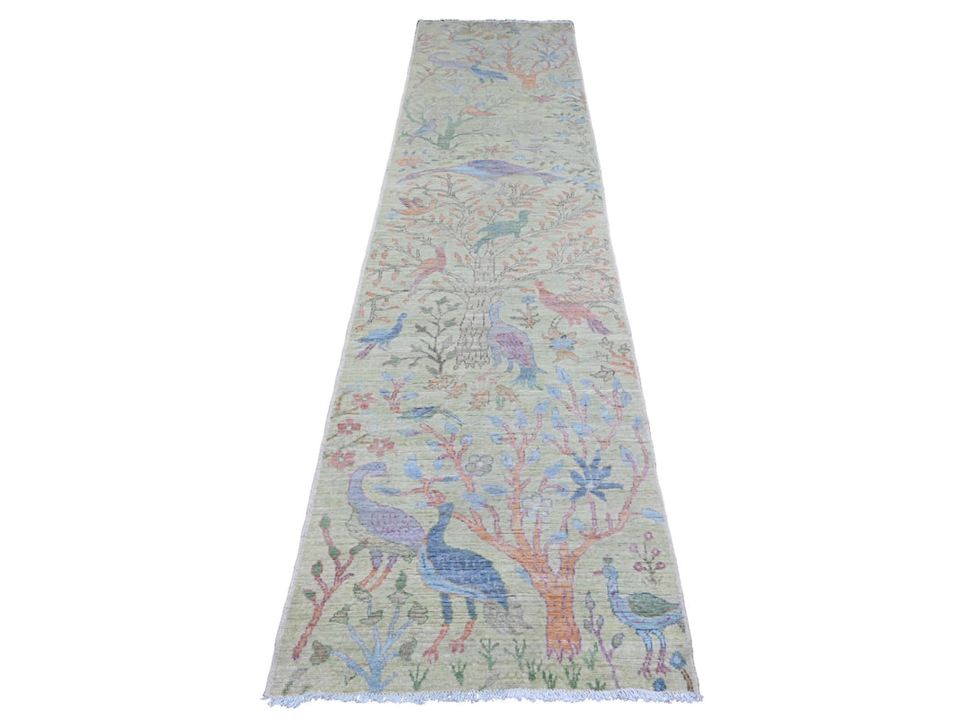 2'9" x 11'8" New Hand Knotted Green Wool Runner Oriental Rug - MOA10220858