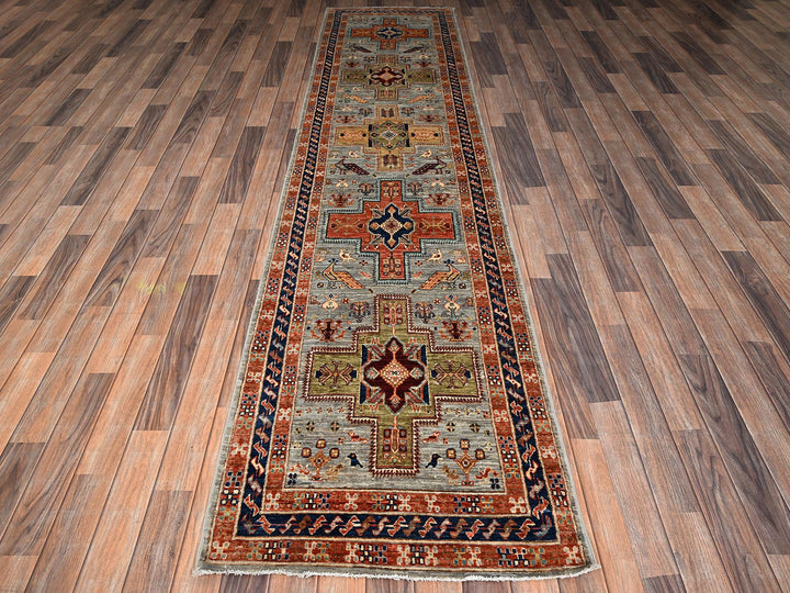 2'8" x 11'2" New Hand Knotted Grey Wool Runner Oriental Rug - MOA1022085