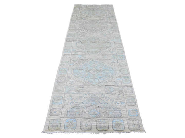 3'3" x 10'0" New Hand Knotted Ivory Wool Runner Oriental Rug - MOA10220860