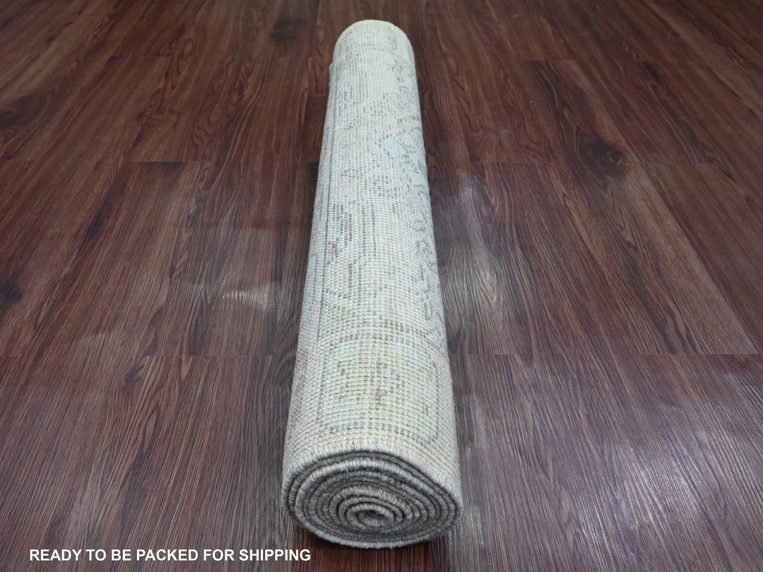 3'3" x 10'0" New Hand Knotted Ivory Wool Runner Oriental Rug - MOA10220860