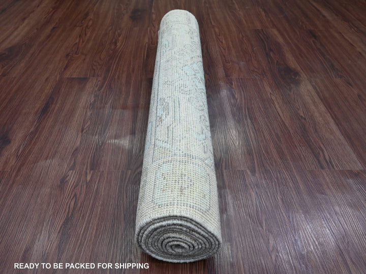 3'3" x 10'0" New Hand Knotted Ivory Wool Runner Oriental Rug - MOA10220860
