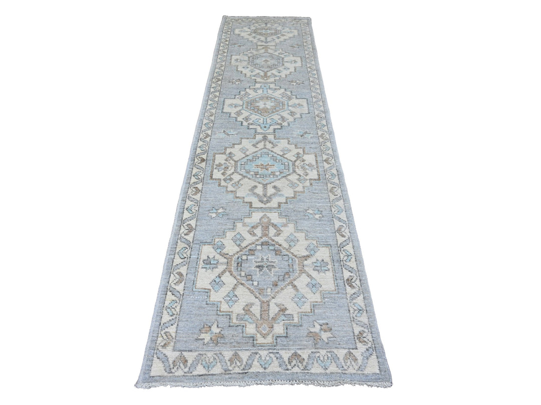 2'8" x 10'7" New Hand Knotted Grey Wool Runner Oriental Rug - MOA10220861
