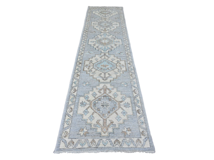 2'8" x 10'7" New Hand Knotted Grey Wool Runner Oriental Rug - MOA10220861