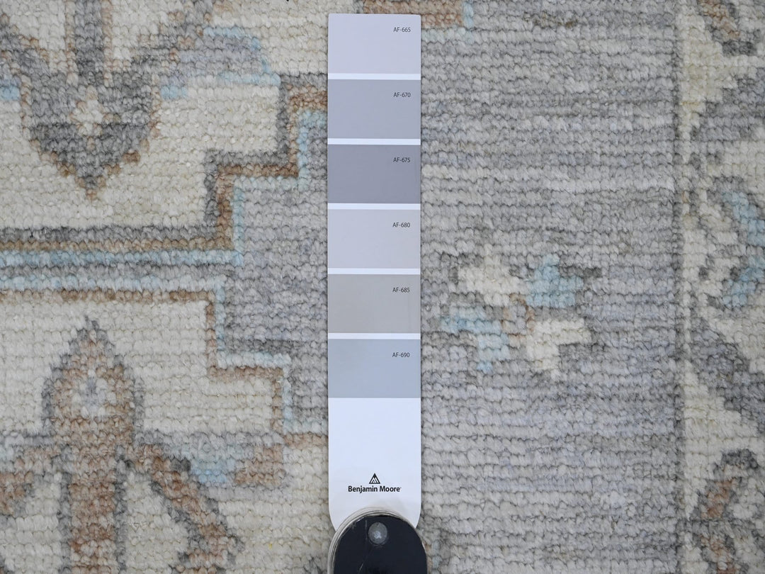 2'8" x 10'7" New Hand Knotted Grey Wool Runner Oriental Rug - MOA10220861