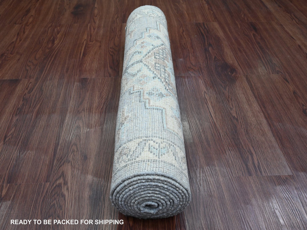 2'8" x 10'7" New Hand Knotted Grey Wool Runner Oriental Rug - MOA10220861