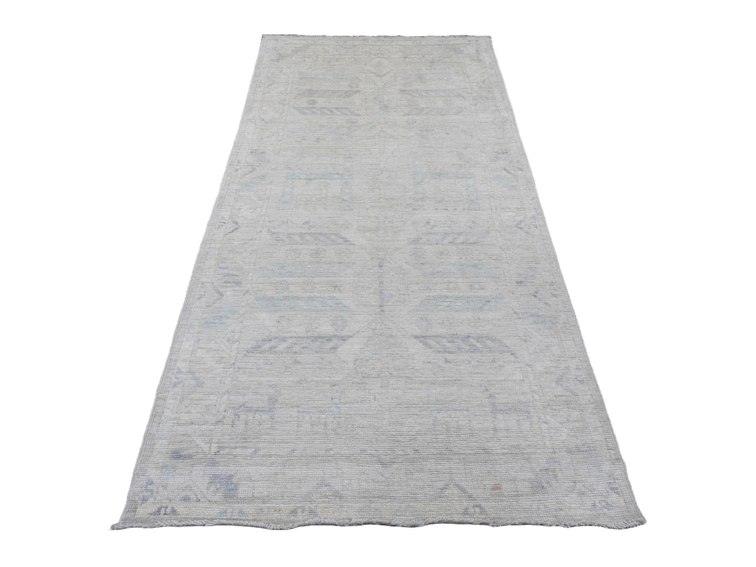 4'1" x 8'0" New Hand Knotted Grey Wool Runner Oriental Rug - MOA10220862