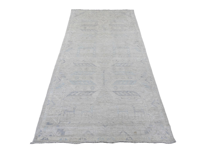 4'1" x 8'0" New Hand Knotted Grey Wool Runner Oriental Rug - MOA10220862