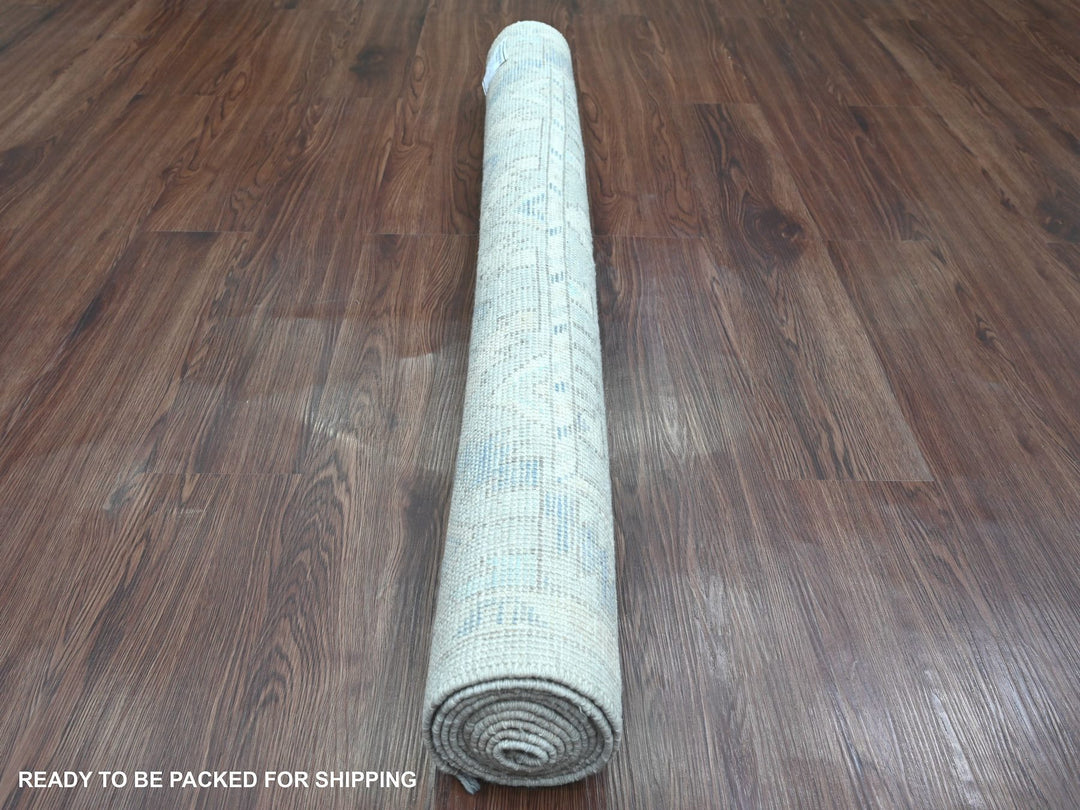 4'1" x 8'0" New Hand Knotted Grey Wool Runner Oriental Rug - MOA10220862