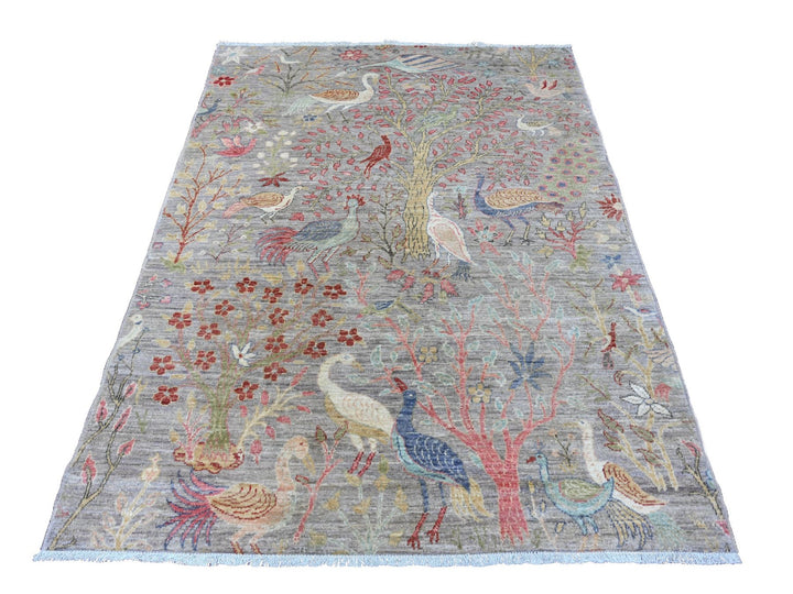 5'0" x 6'9" New Hand Knotted Grey Wool Rectangle Oriental Rug - MOA10220865