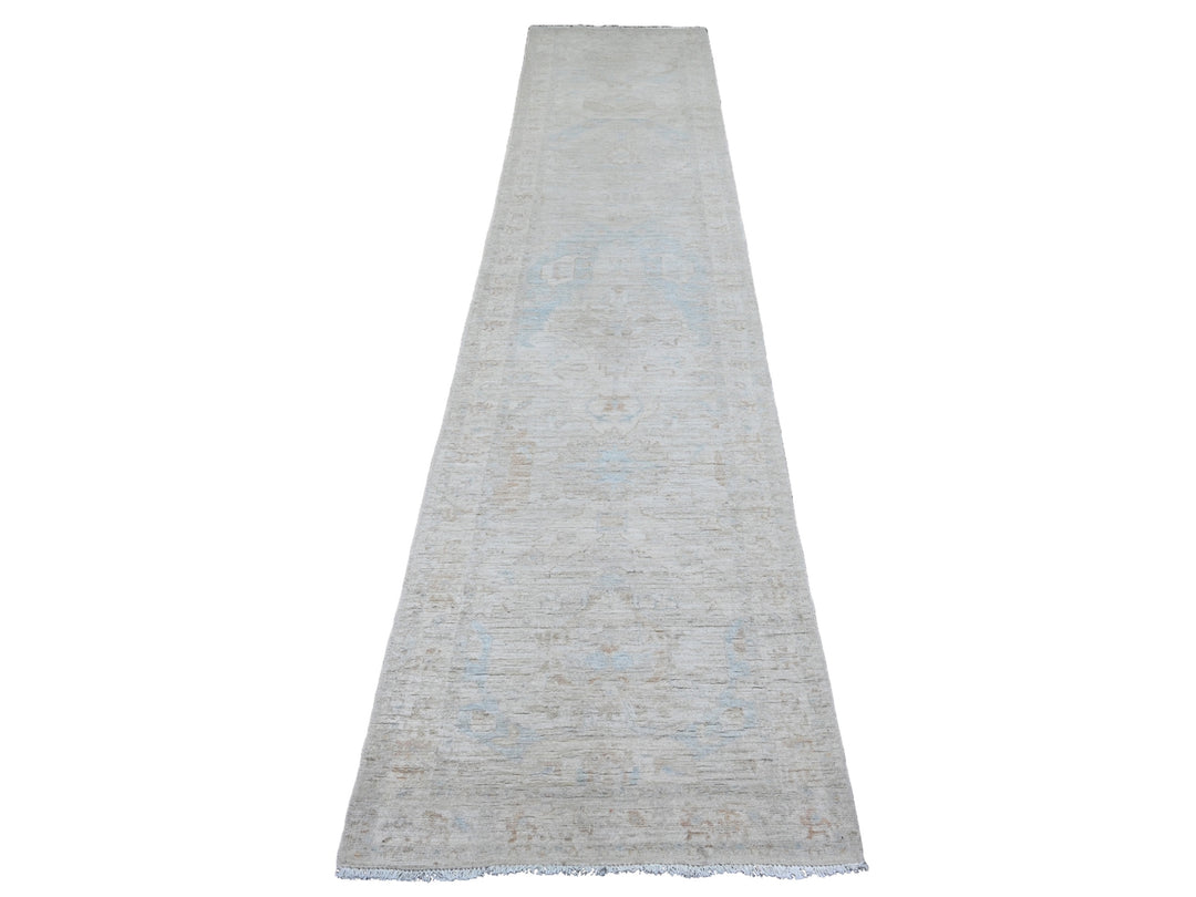 2'6" x 11'7" New Hand Knotted Grey Wool Runner Oriental Rug - MOA10220867
