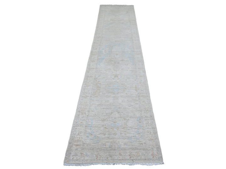 2'6" x 11'7" New Hand Knotted Grey Wool Runner Oriental Rug - MOA10220867