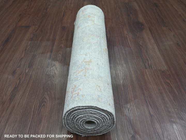 2'6" x 11'7" New Hand Knotted Grey Wool Runner Oriental Rug - MOA10220867
