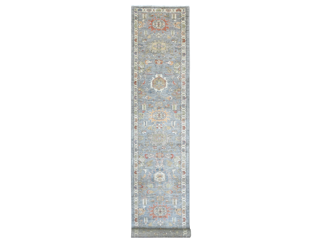 2'8" x 15'6" New Hand Knotted Grey Wool Runner Oriental Rug - MOA10220868