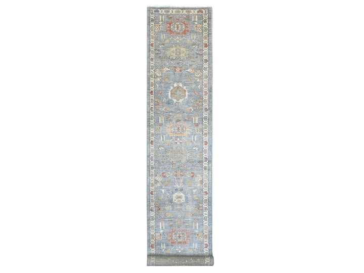 2'8" x 15'6" New Hand Knotted Grey Wool Runner Oriental Rug - MOA10220868