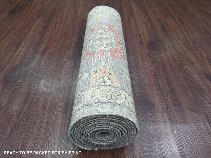 2'8" x 15'6" New Hand Knotted Grey Wool Runner Oriental Rug - MOA10220868