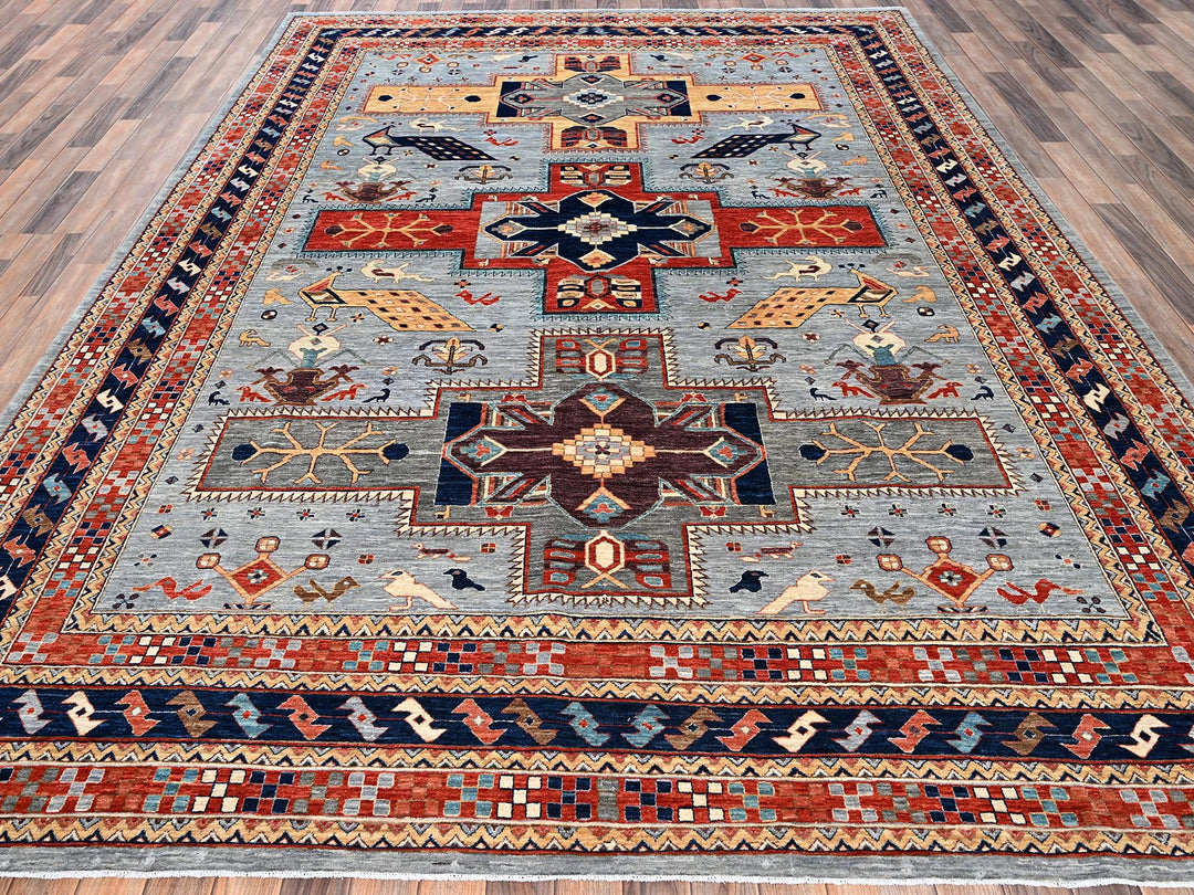 8'9" x 11'10" New Hand Knotted Grey Wool Rectangle Oriental Rug - MOA1022086