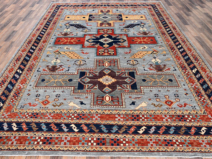 8'9" x 11'10" New Hand Knotted Grey Wool Rectangle Oriental Rug - MOA1022086