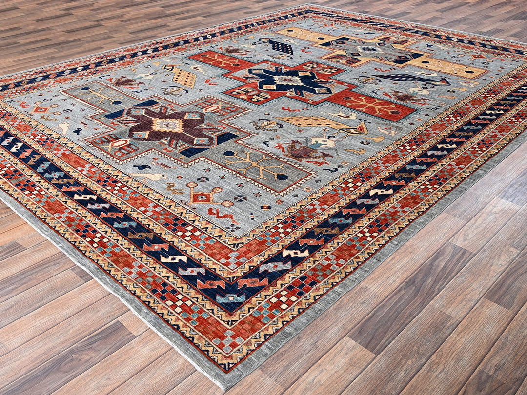 8'9" x 11'10" New Hand Knotted Grey Wool Rectangle Oriental Rug - MOA1022086