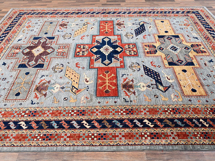 8'9" x 11'10" New Hand Knotted Grey Wool Rectangle Oriental Rug - MOA1022086