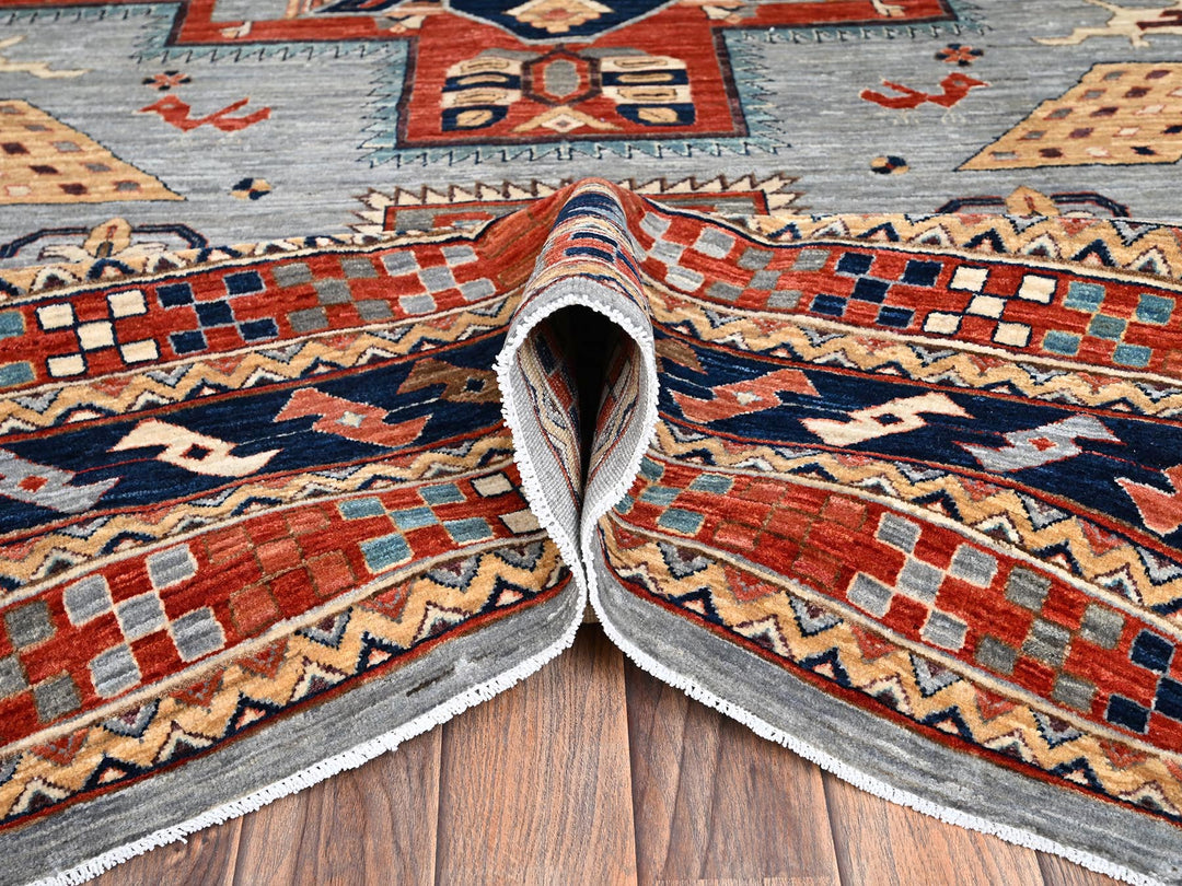 8'9" x 11'10" New Hand Knotted Grey Wool Rectangle Oriental Rug - MOA1022086