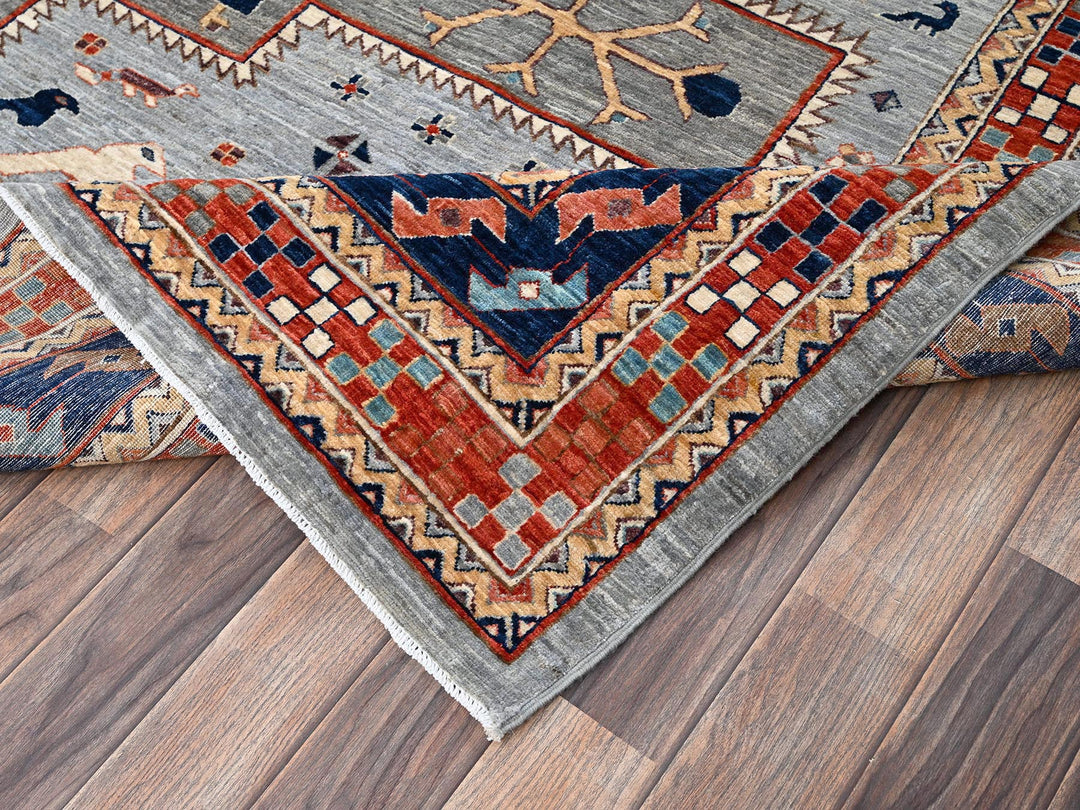 8'9" x 11'10" New Hand Knotted Grey Wool Rectangle Oriental Rug - MOA1022086