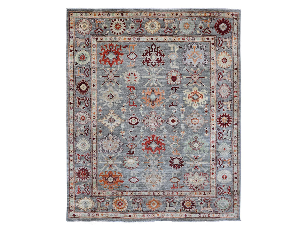 7'9" x 9'5" New Hand Knotted Grey Wool Rectangle Oriental Rug - MOA10220872