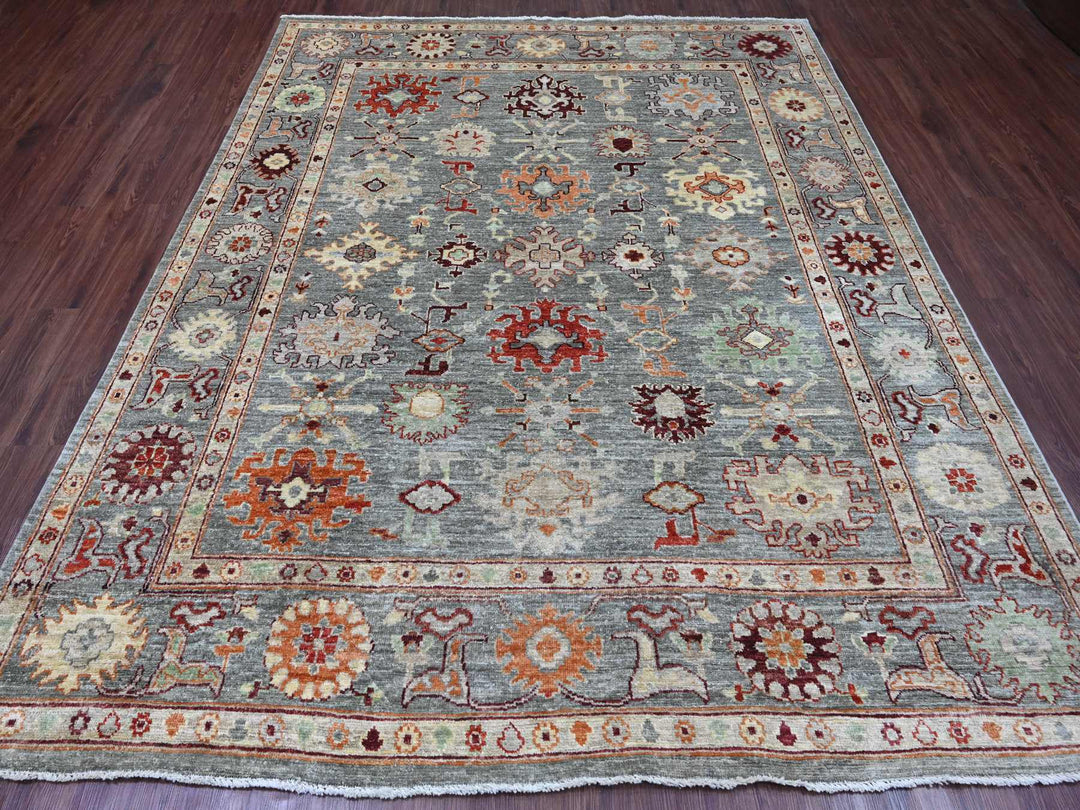 7'9" x 9'5" New Hand Knotted Grey Wool Rectangle Oriental Rug - MOA10220872