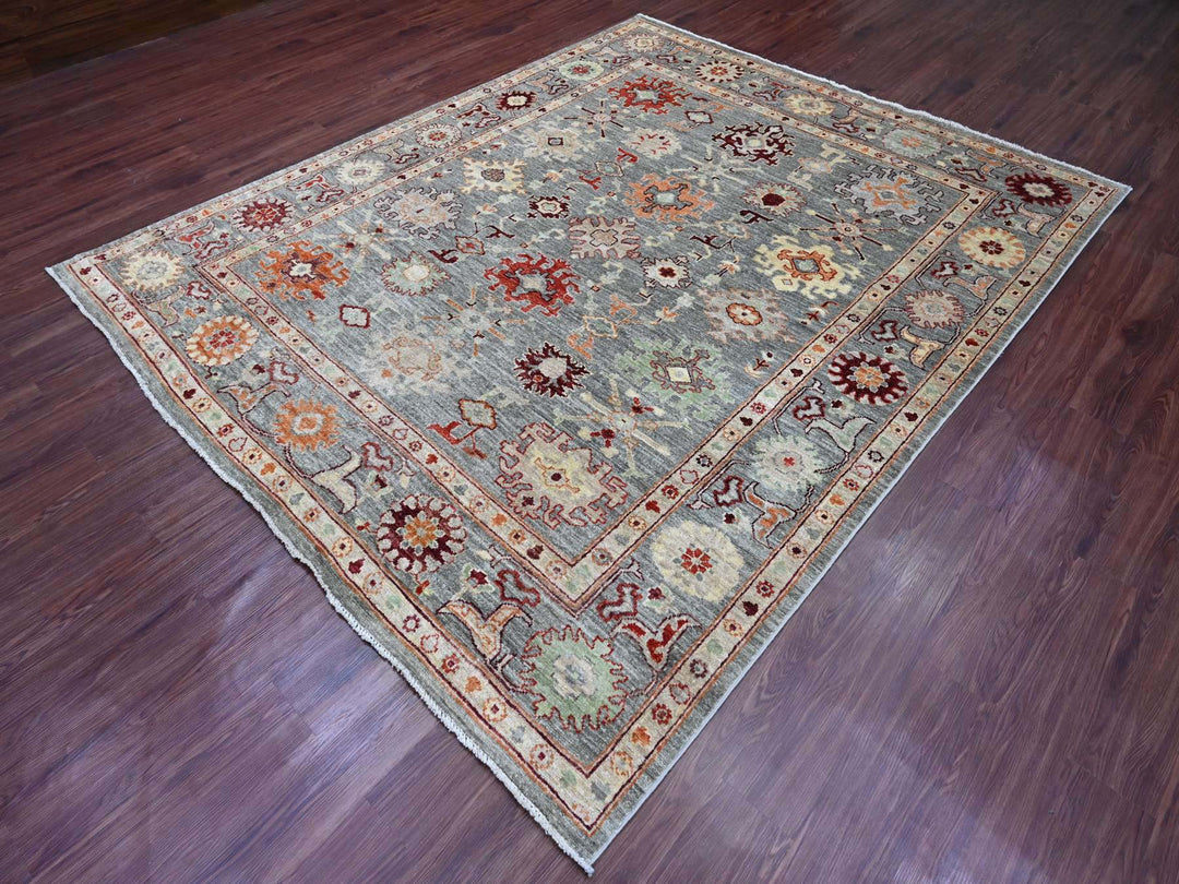 7'9" x 9'5" New Hand Knotted Grey Wool Rectangle Oriental Rug - MOA10220872