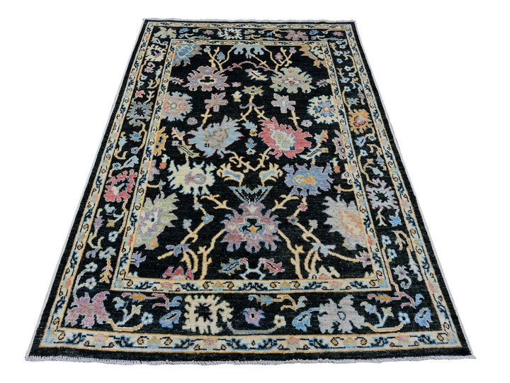 4'11" x 7'1" New Hand Knotted Black Wool Rectangle Oriental Rug - MOA10220876