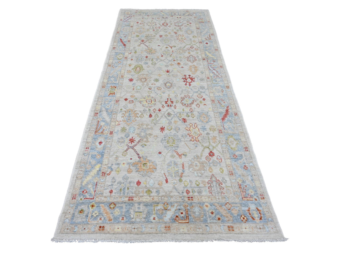4'1" x 10'1" New Hand Knotted Ivory Wool Runner Oriental Rug - MOA10220877