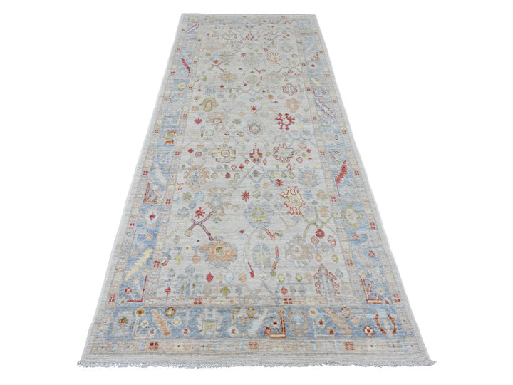 4'1" x 10'1" New Hand Knotted Ivory Wool Runner Oriental Rug - MOA10220877