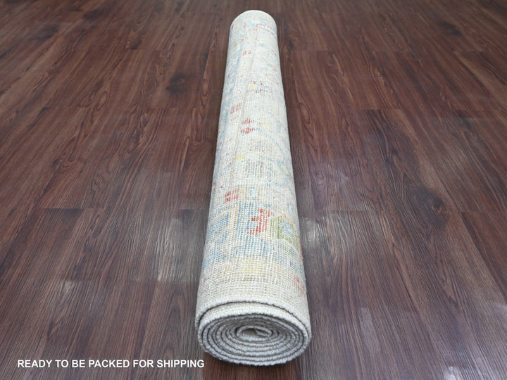 4'1" x 10'1" New Hand Knotted Ivory Wool Runner Oriental Rug - MOA10220877