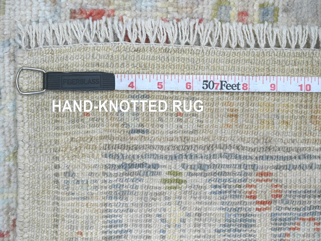 4'1" x 10'1" New Hand Knotted Ivory Wool Runner Oriental Rug - MOA10220877