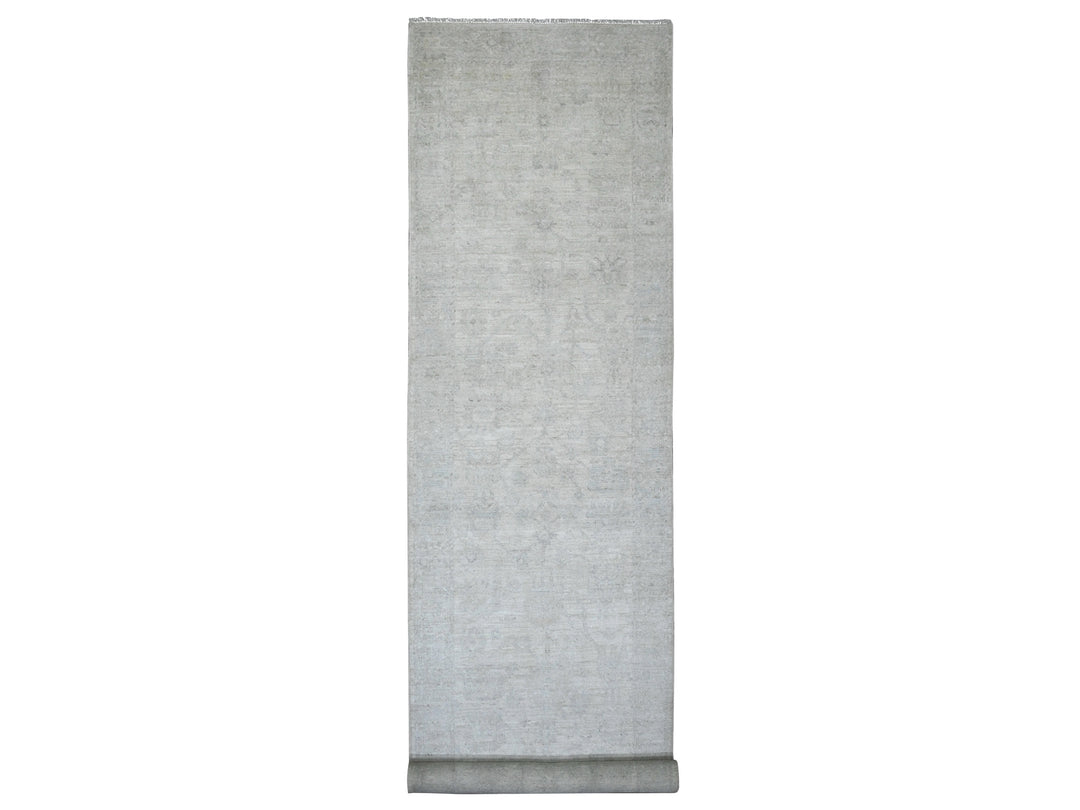 4'1" x 19'8" New Hand Knotted Ivory Wool Runner Oriental Rug - MOA10220878