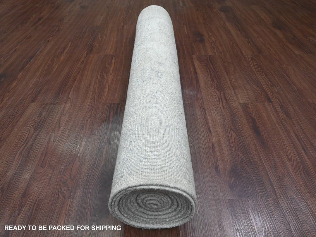 4'1" x 19'8" New Hand Knotted Ivory Wool Runner Oriental Rug - MOA10220878