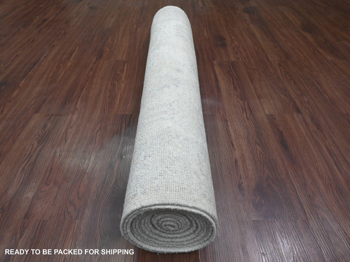 4'1" x 19'8" New Hand Knotted Ivory Wool Runner Oriental Rug - MOA10220878