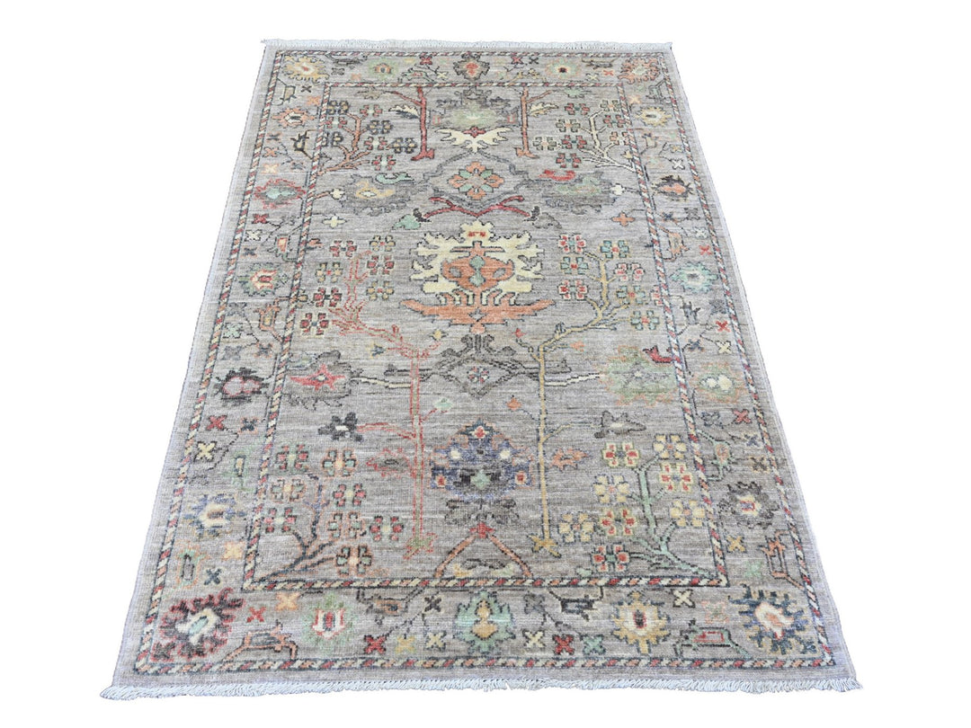 3'11" x 6'0" New Hand Knotted Grey Wool Rectangle Oriental Rug - MOA10220879