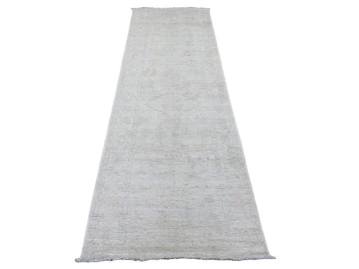 3'0" x 9'7" New Hand Knotted Grey Wool Runner Oriental Rug - MOA10220880