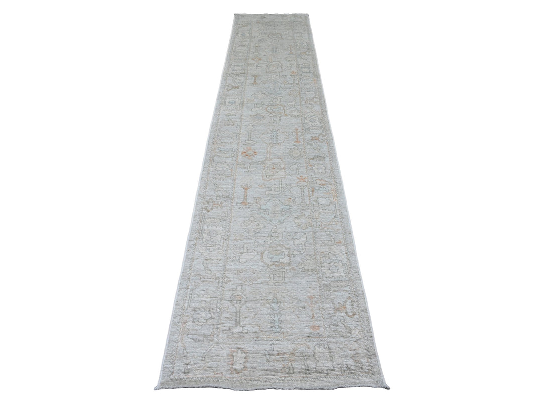 2'7" x 12'6" New Hand Knotted Grey Wool Runner Oriental Rug - MOA10220882