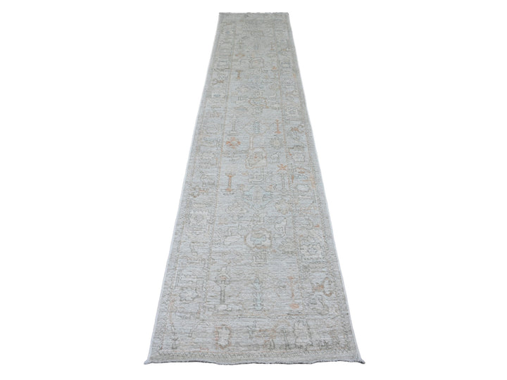 2'7" x 12'6" New Hand Knotted Grey Wool Runner Oriental Rug - MOA10220882