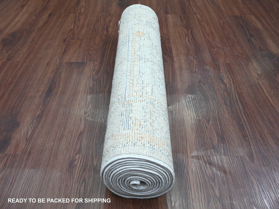 2'7" x 12'6" New Hand Knotted Grey Wool Runner Oriental Rug - MOA10220882