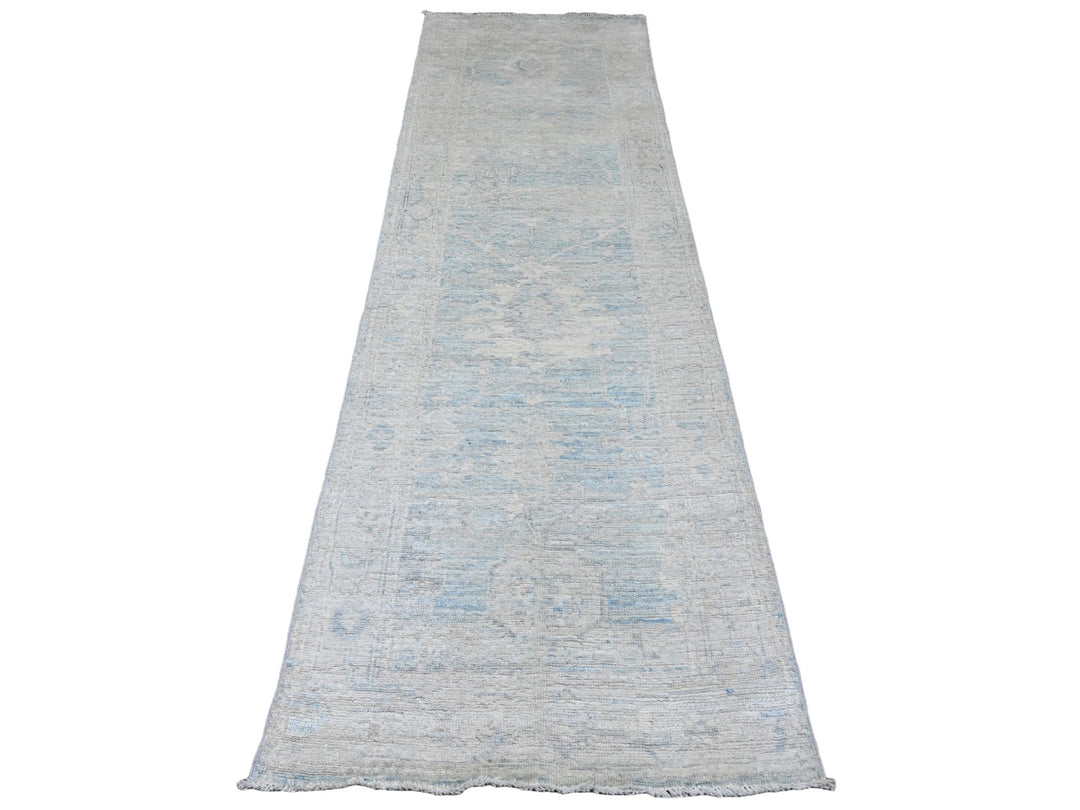 2'10" x 9'7" New Hand Knotted Blue Wool Runner Oriental Rug - MOA10220884